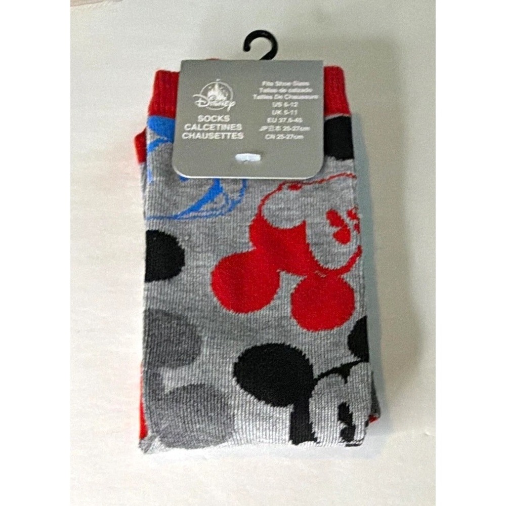 Disney Mickey Mouse Adult Unisex Crew Socks Size 6-12 (Shoe) Gray Red Black Blue
